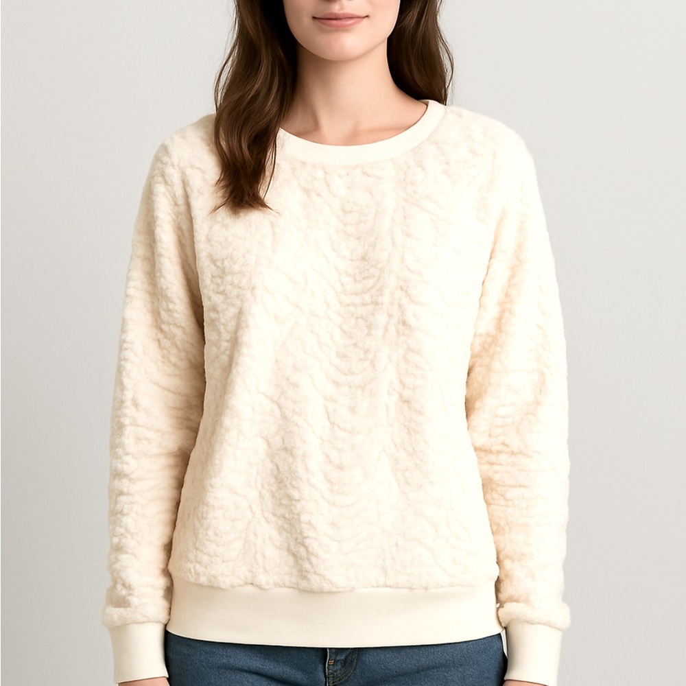 Faux Fur Cream Long Sleeve Sweater Size Medium
